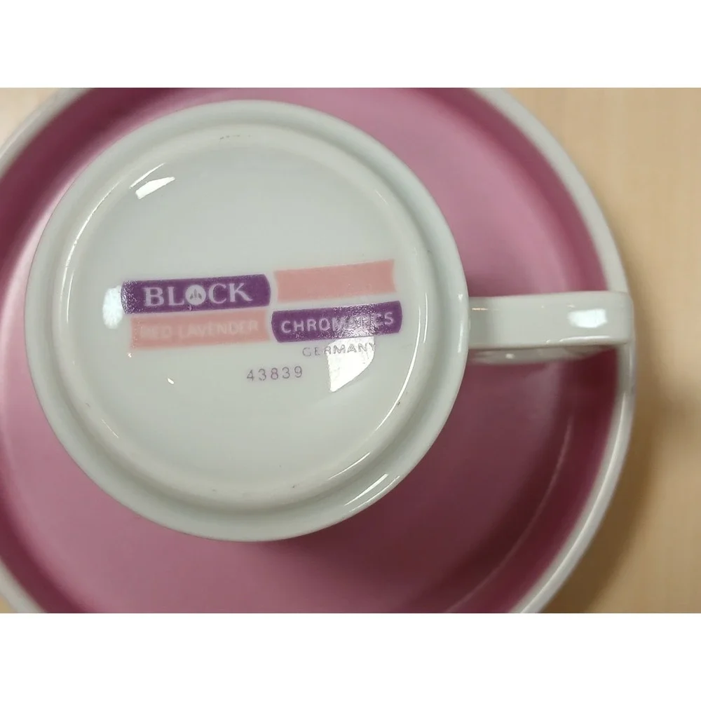 Vintage Block Chromatics Red Lavender Demi. Cup & Saucer Set  Gerald Gulotta MCM